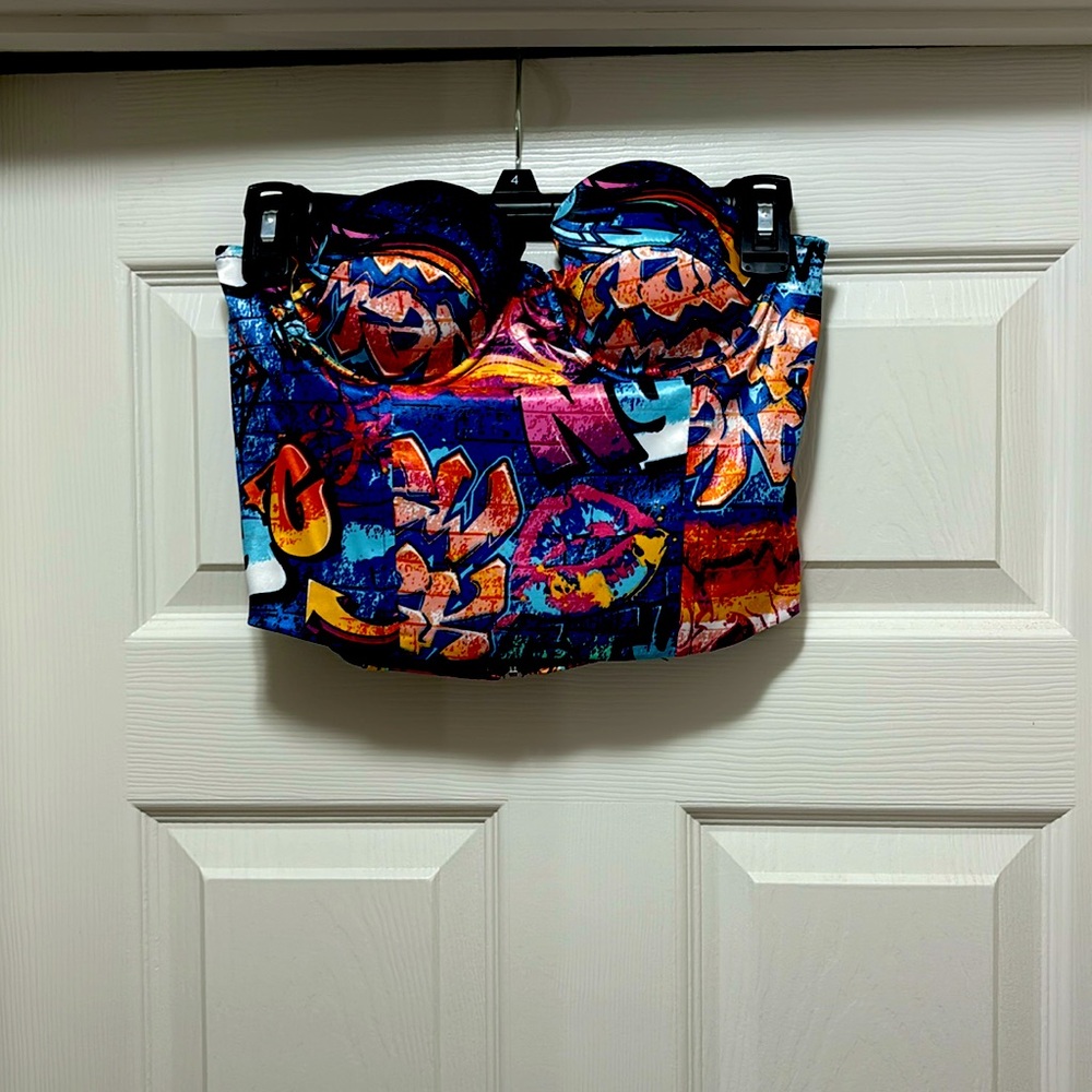 Love X Design Blue multi color print bustier top
